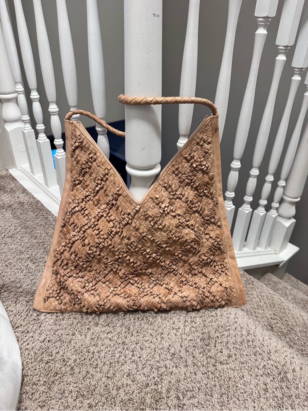 HOBO Woven Leather Shoulder Bag in Beige-Tan